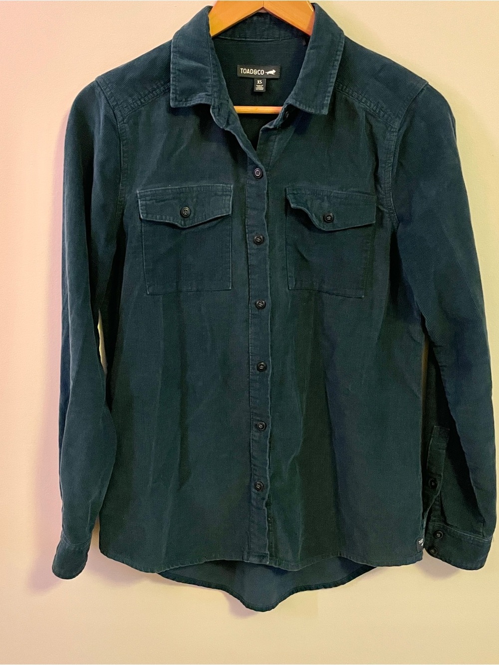 Toad&Co Womens Dark Teal Corduroy Button-Down Shirt